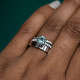 1.39ct Round Montana Sapphire Double Prong French Set Diamond Solitaire in 14k White Gold