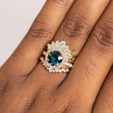 1.74ct Round Songea Sapphire Low Profile French Set Diamond Halo Ring In 18k Yellow Gold