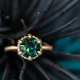 3.03ct Round Deep Teal Sapphire Scallop Cup Solitaire in Satin 18k Yellow Gold