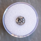 2.16CT ROUND BRILLIANT SALT AND PEPPER DIAMOND, DARK AND MOOODY GREY WITH SILVER SPARKLE, 7.9X5.26MM