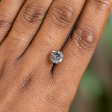 2.16CT ROUND BRILLIANT SALT AND PEPPER DIAMOND, DARK AND MOOODY GREY WITH SILVER SPARKLE, 7.9X5.26MM