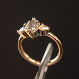 1.45ct Grey Diamond Three Stone Antique Milgrain Low Profile Ring in 14k Yellow Gold
