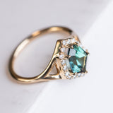 1.71ct Geometric Shield Sapphire Low Profile Diamond Halo Ring Split Shank In 14k Yellow Gold