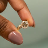 0.94ct Round Color Shifting Champagne Diamond Low Profile Diamond Halo Ring In 14k Yellow Gold