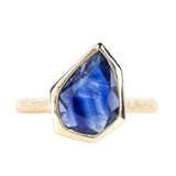 1.98ct Indigo Blue Geo Slice Sapphire Evergreen Low Profile Bezel Solitaire Ring in 14k Yellow Gold