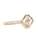 1.71ct Inverted Champagne Diamond Low Profile Bezel Solitaire with French Set Diamonds 18k Yellow