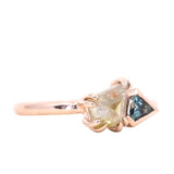 1.05ct Kite Rosecut Diamond Double Prong and Shield Sapphire Low Profile Ring in 14k Rose Gold