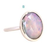 OVAL BEZEL SET ROSECUT OPAL RINGS IN 14K WHITE GOLD
