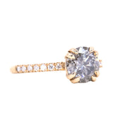 1.63ct Round Salt & Pepper Diamond Double Claw Prong Solitaire with French Diamonds in 14k Yellow Gold