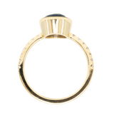 2.53ct Oval Blue Nigerian Sapphire Low Profile Bezel with French Set Diamonds 18k Yellow