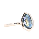 0.92ct Geo Slice Parti Blue Sapphire Low Profile Bezel Solitaire Ring in 14k White Gold