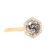 1.13ct Salt and Pepper and White Diamond Hexagon Halo Ring in 14k Yellow Gold