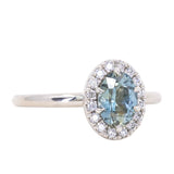 1.08ct Oval Montana Sapphire Halo Ring in 14k White Gold