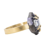 1.72ct Antique Old Mine Cut Diamond and Blackened Halo Antique Style ring in 18k Yellow Gold