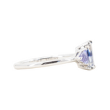 1.11ct Bicolor Emerald Cut Sapphire Three Stone Ring with Tanzanite Trillion Side Stones in Platinum