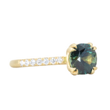 1.79ct Round Parti Madagascar Sapphire Solitaire with Diamonds in 18k Satin Yellow Gold