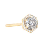 2.20ct Round Grey and White Diamond Hexagon Halo Ring in 14k Yellow Gold