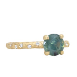 1.39ct Silky Sapphire Evergreen Four-Prong and Scattered Diamond Solitaire in Satin 18k Yellow Gold