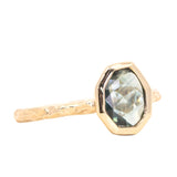 0.97ct Geo Slice Blue-Green Sapphire Evergreen Low Profile Bezel Solitaire Ring in 14k Yellow Gold