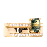 1.25ct Emerald Cut Parti Sapphire Solitaire and Wedding Band Set in 14k Yellow Gold