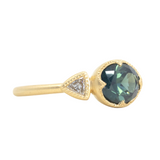 1.69ct Oval Nigerian Sapphire East-West and Trillion Diamond Three Stone Antique Milgrain Low Profile Ring in 18k Yellow Gold