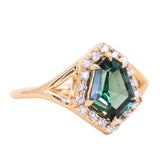 1.71ct Geometric Shield Sapphire Low Profile Diamond Halo Ring Split Shank In 14k Yellow Gold