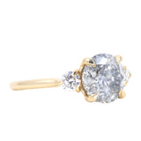 2.53ct Round Grey Salt and Pepper and White Diamond Three Stone Ring in 14k Yellow Gold
