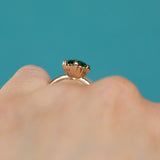 3.17ct Teal Oval Madagascar Sapphire Scallop Cup Sapphire Solitaire in 14K Yellow Gold