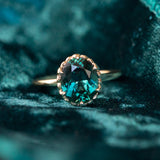3.17ct Teal Oval Madagascar Sapphire Scallop Cup Sapphire Solitaire in 14K Yellow Gold styled shot