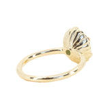 3.17ct Teal Oval Madagascar Sapphire Scallop Cup Sapphire Solitaire in 14K Yellow Gold back of ring