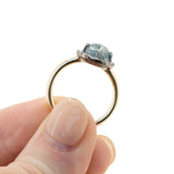 3.53ct Blue Oval Cabochon Montana Sapphire Low Profile Antique Diamond Halo Six Prong Ring in 14k Yellow Gold