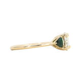 Old European Cut Moissanite and Tsavorite Garnet Three Stone Ring in 14k Yellow Gold