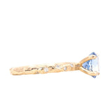1.52ct Oval Blue Sapphire in 14k Yellow Gold Evergreen Solitaire with Scattered Embedded Diamonds