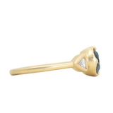 1.69ct Oval Nigerian Sapphire East-West and Trillion Diamond Three Stone Antique Milgrain Low Profile Ring in 18k Yellow Gold