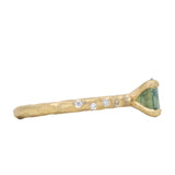 1.39ct Silky Sapphire Evergreen Four-Prong and Scattered Diamond Solitaire in Satin 18k Yellow Gold