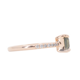 2.56ct Bicolor Sapphire Ombre East West 4-Prong Ring with white and salt & pepper side diamonds in 14k rose gold side angle
