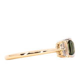 1.32ct Asscher Cut Sapphire and White Sapphire Three Stone Ring in Platinum & 14k Yellow Gold