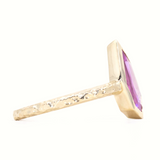 1.25ct Elongated Geo Slice Pink Sapphire Evergreen Low Profile Bezel Solitaire Ring in 14k Yellow Gold