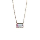 Bi-Color Watermelon Tourmaline Bezel Set Necklace In 14k Yellow Gold