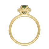 1.38ct Oval Green Montana Sapphire 18k Yellow Satin Evergreen Halo Ring profile