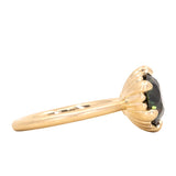 3.03ct Round Deep Teal Sapphire Scallop Cup Solitaire in Satin 18k Yellow Gold