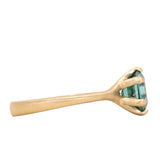 7mm Hexagon Moissanite Six Prong Split Shank Satin Solitaire in 18k Yellow Gold