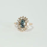 Vintage Ballerina Style Halo Montana Sapphire Ring