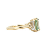 1.90ct Seafoam Emerald Cut Montana Sapphire and White Sapphire Three Stone Ring in 14k Yellow Gold
