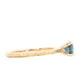 0.93ct Round Montana Sapphire Evergreen Carved Solitaire Ring in 14k Yellow Gold