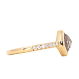 1.71ct Inverted Champagne Diamond Low Profile Bezel Solitaire with French Set Diamonds 18k Yellow