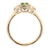 1.47ct Radiant Opalescent Teal Sapphire and White Sapphire Three Stone Ring in 14k Yellow Gold