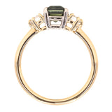 1.32ct Asscher Cut Sapphire and White Sapphire Three Stone Ring in Platinum & 14k Yellow Gold