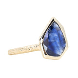 1.98ct Indigo Blue Geo Slice Sapphire Evergreen Low Profile Bezel Solitaire Ring in 14k Yellow Gold
