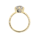 2.63ct Rosecut Salt and Pepper Diamond and Scattered, Embedded Diamond Evergreen Low Profile Antique Style Ring in 18k Yellow Gold